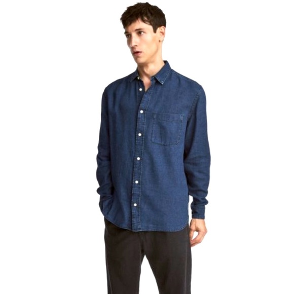 H&M Dark Wash Long Sleeved Denim Button Down Shirt, Men’s Size Medium. - Picture 3 of 9